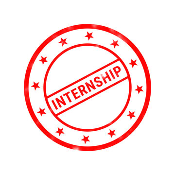 Red internship rubber stamp icon, circular business seal with stars, career development and student training concept