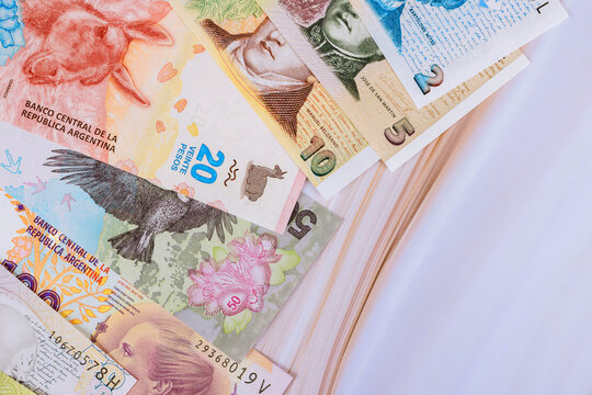 Banknotes from Argentina pesos cash various denominations issues Bank Argentina