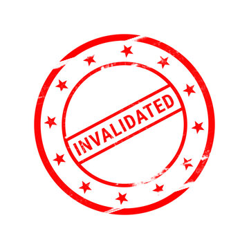 Red invalidated rubber stamp, grunge round postal seal with stars, cancelled and rejected mark isolated on white background