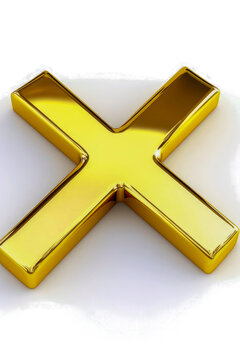 A single gold letter X on a plain white surface. vertical frame
