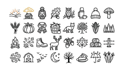 Obraz premium Collection of autumn and nature themed icons featuring seasonal elements and forest wildlife with transparent backgrounds