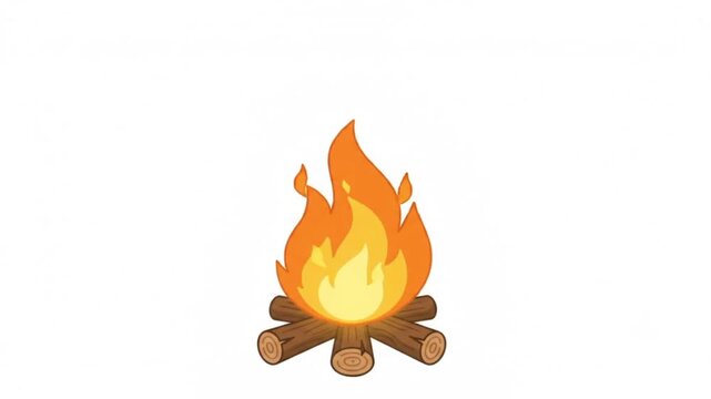 Cute Cartoon Campfire with Wood Logs and Flames on White Background