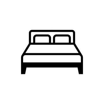 Simple line icon of a double bed with two pillows, isolated on transparent background