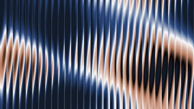 A blue and copper metallic liquid wave background featuring vertical ribbed glass distortion, smooth continuous motion, and elegant refractive lighting