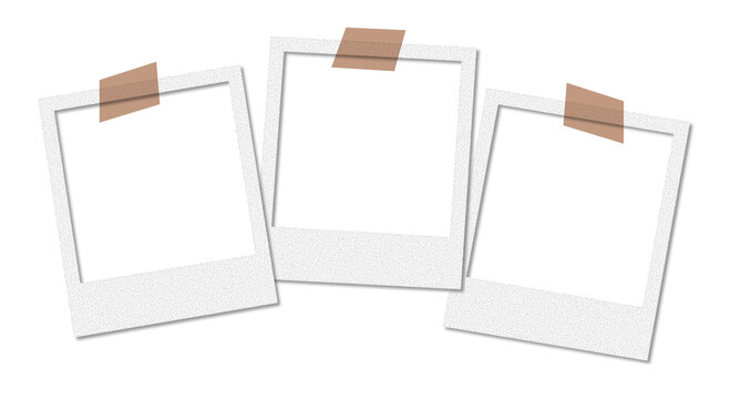 Instant photo frames with adhesive tape transparent PNG set. Modern white polaroid picture mockups for digital design and scrapbook collage