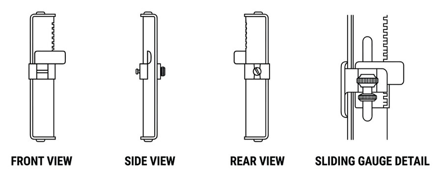 Adjustable sliding gauge detail for precise measurements in industrial applications and workshop settings.