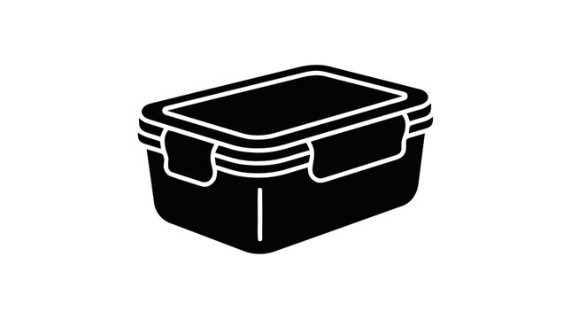 Vector illustration of black silhouette icon of a food storage container on a transparent background
