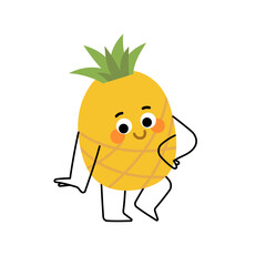 Doodle smiling happy pineapple character. Simple modern style fruit mascot. Vector illustration isolated on white background. © Sketch Master