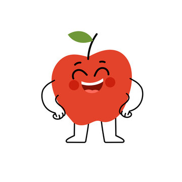 Doodle laughing red apple character. Simple modern style fruit mascot. Vector illustration isolated on white background.