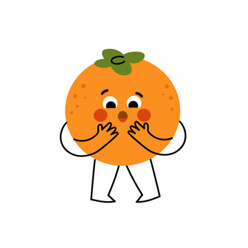 Doodle happy orange fruit character. Simple modern style fruit mascot. Vector illustration isolated on white background.