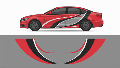 Fototapeta premium Red sports car speeding with motion blur