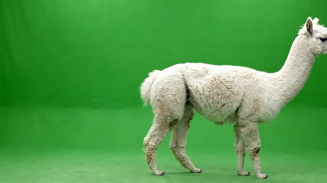 Llama Walking Animation on Green Screen Background, Showcasing a Gentle, Looping Movement for Visual Effects. with Chroma Key
