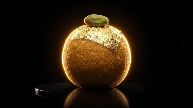 Besan Laddoo Gold Leaf - Luxury Diwali Sweet Food Concept.