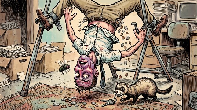 Upside Down Trapped Corporate Executive Losing Loose Pocket Coins