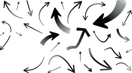 Fototapeta premium Hand Drawn Arrows Pointing in Various Directions on White Background