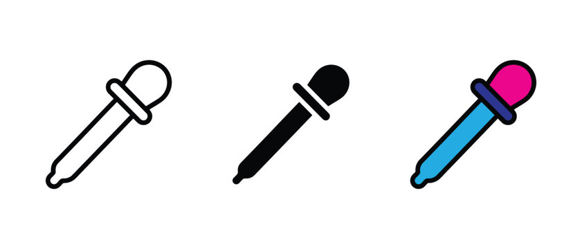 Dropper tool icon set. Medical pipette symbol, laboratory dropper sign, liquid medicine or chemistry vector illustration.
