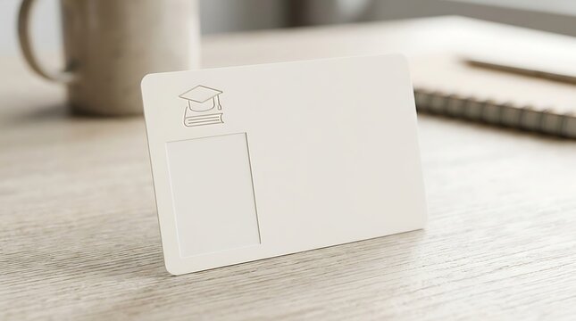 Blank student identification card mockup on wooden desk