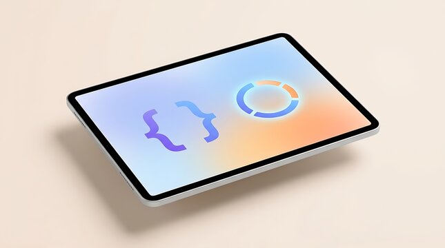 Modern digital tablet with software development symbols on screen