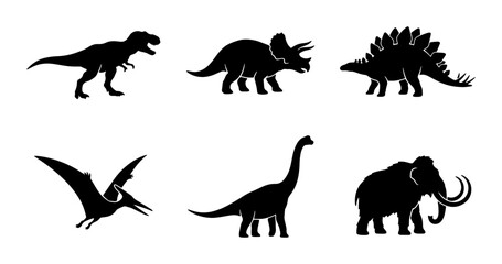 Dinosaur Icons Set, Prehistoric Creatures Silhouettes, Ancient Animals Vector Collection © Nidhi