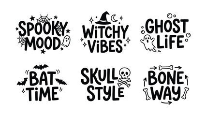 Obraz premium Halloween theme typography sticker collection with spooky icons and holiday phrases