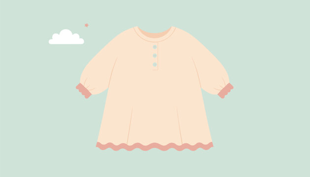Cute light pink baby nightgown featuring long sleeves, ruffled cuffs, and a buttoned collar is shown against a soft green background.