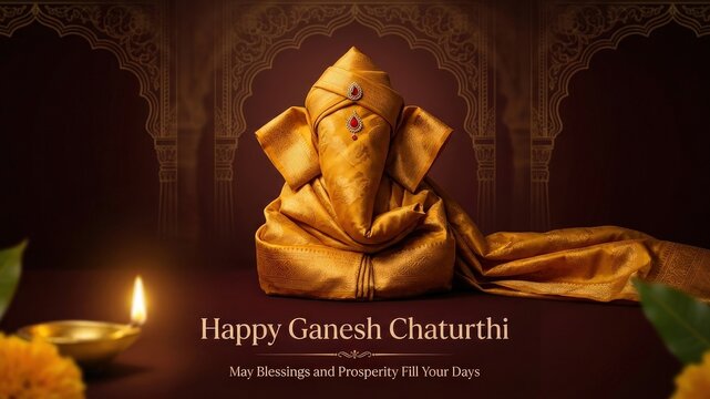 Ganesha in Golden Silk - Festive Ganesh Chaturthi Greeting Design.