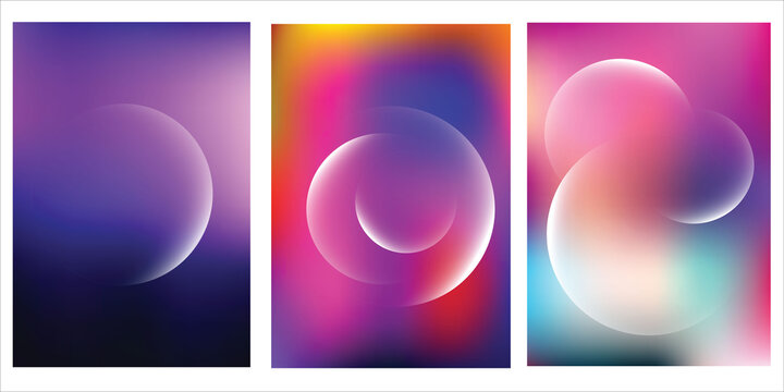 Abstract luminous circle gradient background set glowing sphere blur aura poster wallpaper vector template
