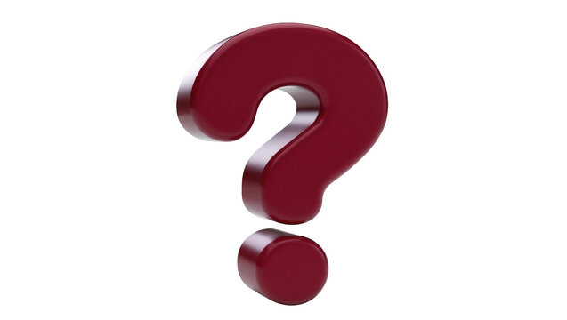 Glossy dark red question mark symbol, isolated on transparent background