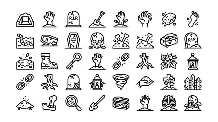 Fototapeta premium Collection of Halloween and spooky themed icons with transparent backgrounds for creative projects