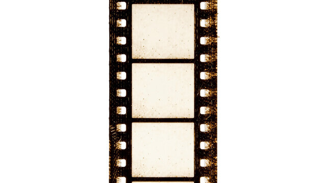 Vintage film strip with three empty frames, isolated on transparent background