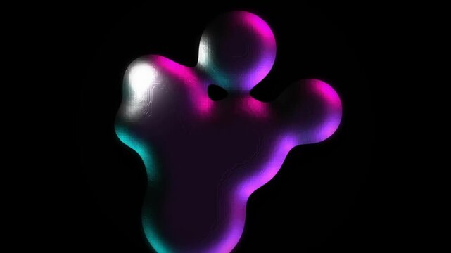 Glossy liquid metaball morphing in pink and cyan, seamless loop abstract background
