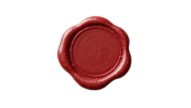 Shiny red wax seal with glitter texture, isolated on transparent background