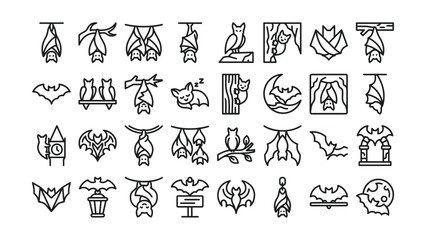 Fototapeta premium Creative collection of bat and Halloweenthemed icons featuring bats flying leaves hanging lanterns and spooky symbols