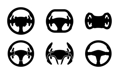 Steering Wheel Icons Set, Automotive Control Symbols, Driving Direction Vector Graphics © Tanjil