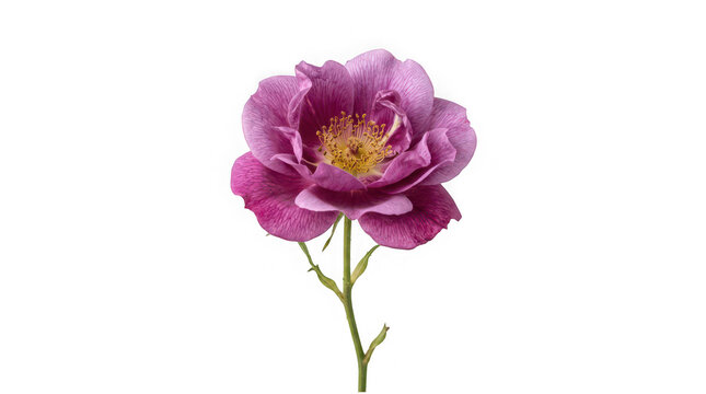 Single purple peony flower on a stem isolated on transparent background