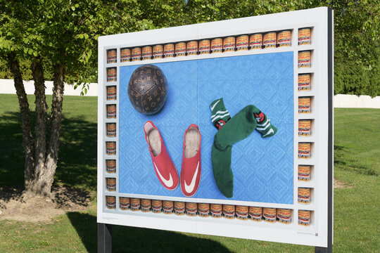 &ldquo;La Salle de Gym de Femmes Arabes&rdquo; art installation at Aga Khan Park, CONTACT Photography Festival exhibit of images by Hassan Hajjaj (b. 1961, Morocco), Toronto (shown: Red Nike 2011/1432)