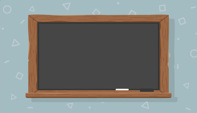 Classic blank chalkboard with a rustic wooden frame and a white piece of chalk and eraser resting at the bottom.