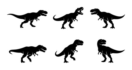 Obraz premium Tyrannosaurus Rex Silhouettes, Dinosaur Vector Icons, Prehistoric Animal Graphics, Jurassic Era Set