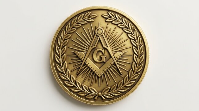 Elegant golden freemasonry medallion featuring traditional masonic symbols