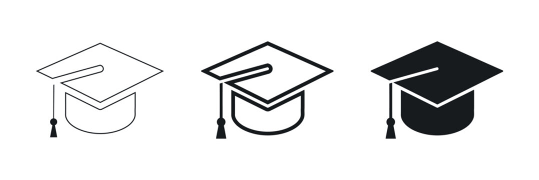 Graduation caps are shown in varying line weights and fills