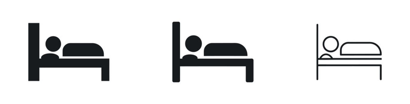 Black silhouettes of beds with sleeping figures are displayed bed