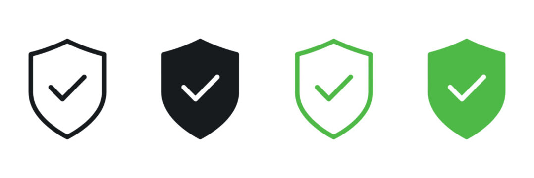 Shield with checkmark pictogram a set of four variations in color