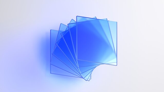 Glass blue squares on a white background, 3d render