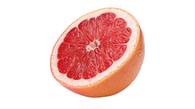 Half slice of fresh ripe red grapefruit isolated on transparent background
