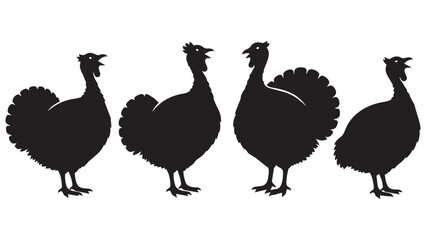Obraz premium Four Black Silhouette Turkeys Standing in a Row
