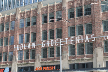 Fototapeta premium Loblaw Grocerteria headquarters and warehouse now the West Block development located at 500 Lake Shore Blvd W, northeast corner of Bathurst St, Toronto