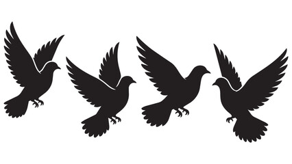 Fototapeta premium Four Black Silhouette Pigeons Flying in Formation