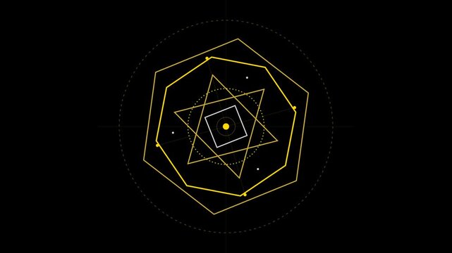 Premium geometric animation with rotating yellow and white sacred shapes line art abstract mandala pattern line art abstract mandala pattern