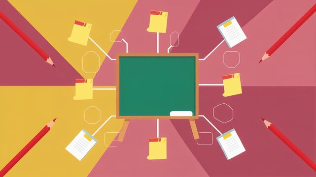Minimalist school chalkboard with notes on abstract colorful background