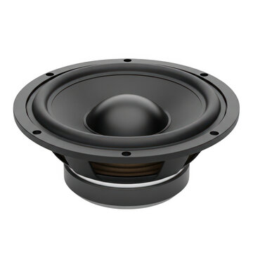 Black woofer speaker on white background